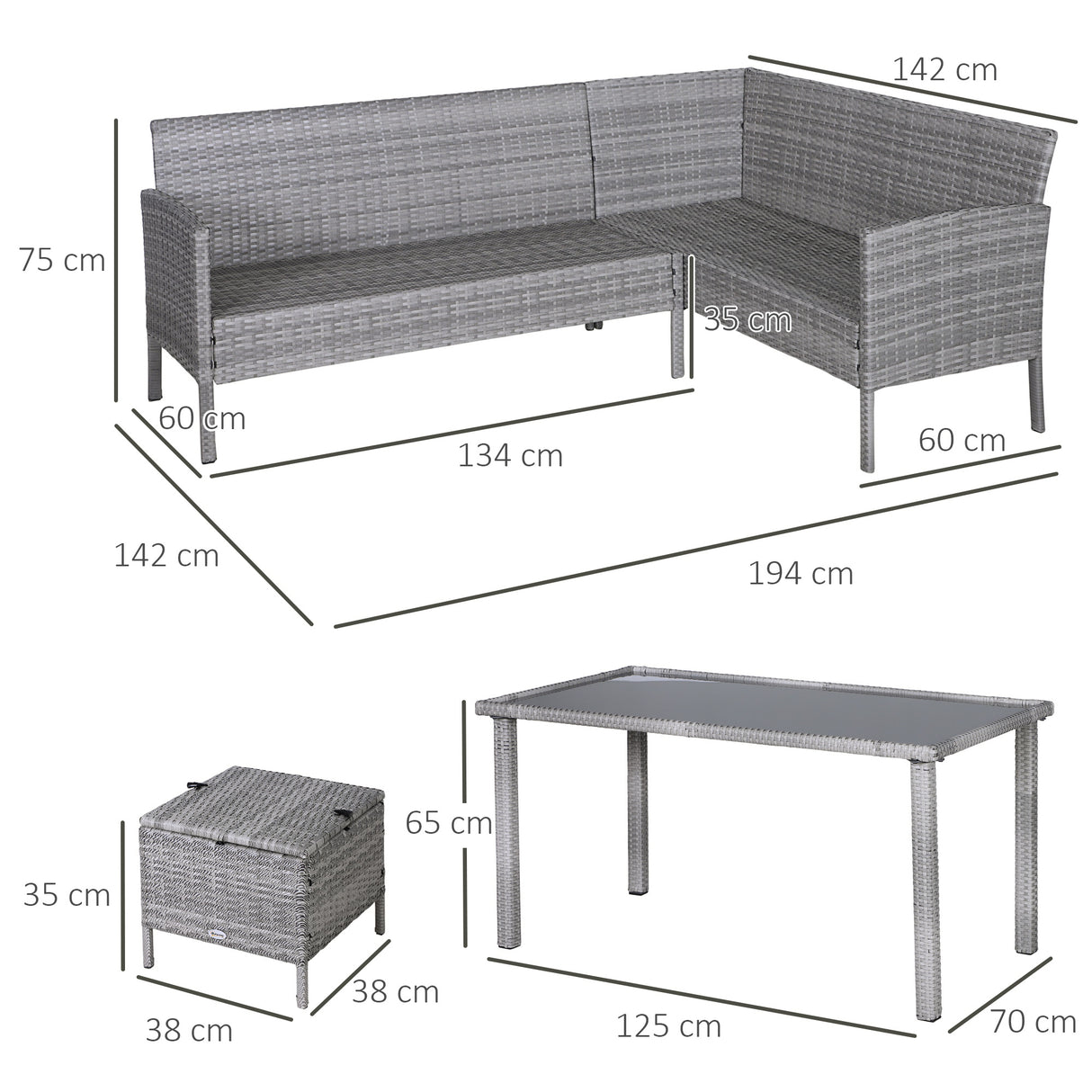 easycomfort easycomfort set 5 pezzi salotto da esterno con 2 divani 1 tavolino 2 sgabelli mobili da giardino in rattan grigio