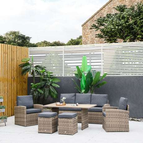 easycomfort set salotto da giardino in rattan pe con divano 3 posti 2 poltrone 2 sgabelli e tavolo grigio