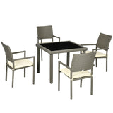 easycomfort set da esterni in rattan pe con tavolo e 4 sedie con cuscini grigio