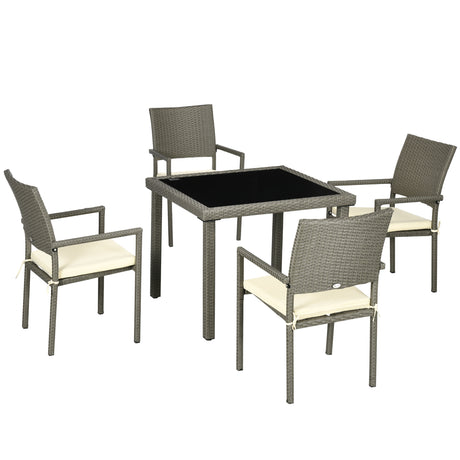 easycomfort set da esterni in rattan pe con tavolo e 4 sedie con cuscini grigio