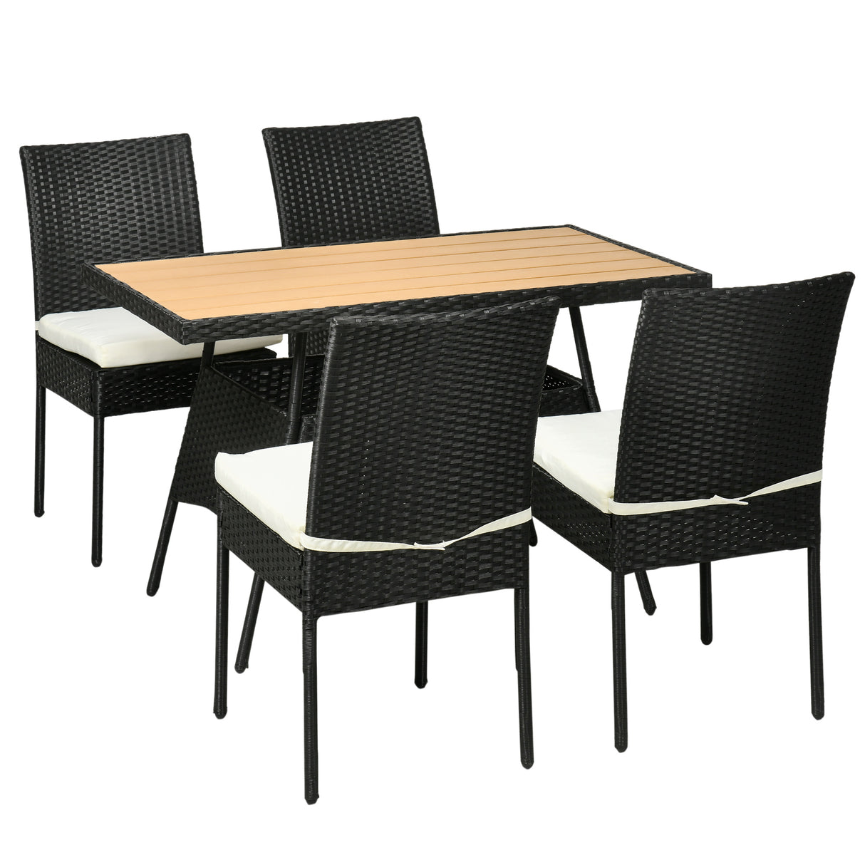 easycomfort set da giardino con tavolo e 4 sedie da esterno in acciaio e rattan pe nero