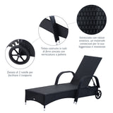 easycomfort easycomfort set mobili da giardino 2 sedie a sdraio e tavolino 3pz lettino prendisole rotelle reclinabile rattan nero