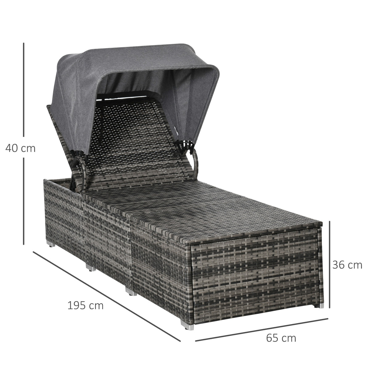 easycomfort easycomfort lettino prendisole in rattan pe schienale reclinabile a 4 livelli tettuccio e materassino