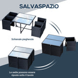 easycomfort easycomfort set mobili da giardino 5pz set tavolo da pranzo con 4 sedie con cuscini combinabili a rettangolo nero 109x109x72 cm