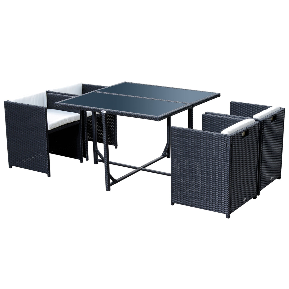 easycomfort easycomfort set mobili da giardino 5pz set tavolo da pranzo con 4 sedie con cuscini combinabili a rettangolo nero 109x109x72 cm