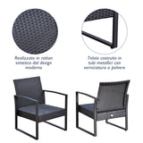 easycomfort easycomfort set mobili in rattan da esterno tavolino con 2 sedie con cuscini nero