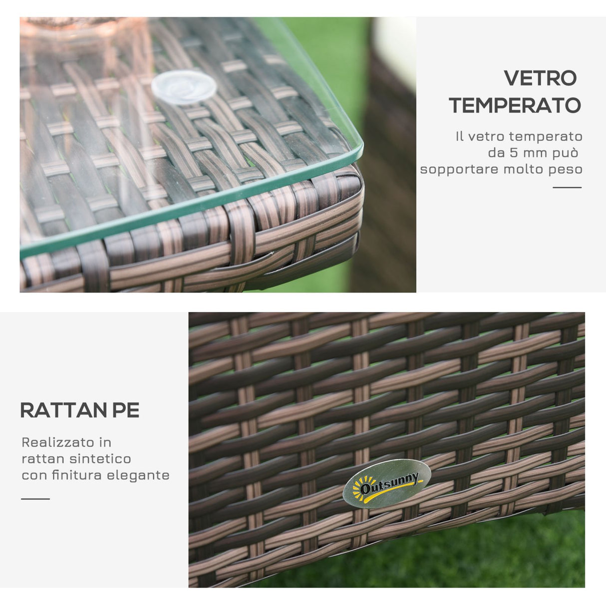 easycomfort easycomfort set poltroncine da giardino in rattan con tavolino marrone