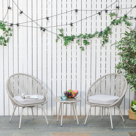 easycomfort easycomfort set poltroncine da giardino intrecciate in pe rattan con tavolino bianco crema