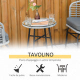 easycomfort set 3pz mobili da giardino in rattan sintetico con 1 tavolino e 2 sedie grigio