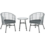 easycomfort set 3pz mobili da giardino in rattan sintetico con 1 tavolino e 2 sedie grigio