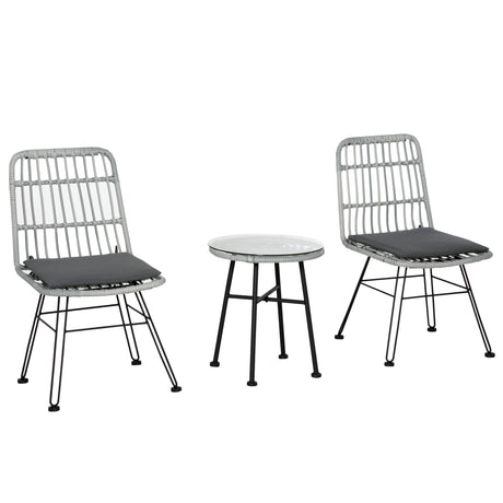 easycomfort set mobili da giardino 3 pezzi con tavolino e sedie in rattan pe poilestere e acciaio per esterni grigio