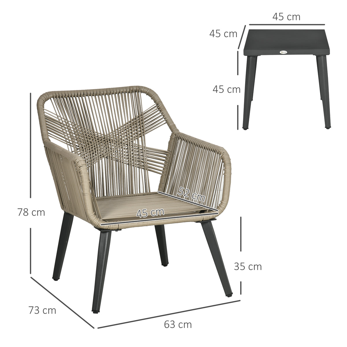 easycomfort set tavolino e sedie da giardino 3 pezzi in rattan pe e acciaio con 2 sedie moderne e 1 tavolino da caffe