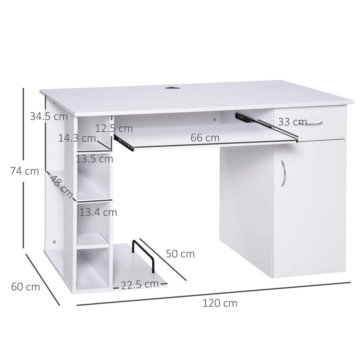 easycomfort easycomfort scrivania per pc ergonomica con mensole armadietto cassetto e piano tastiera estraibile bianca 120x60x74cm ean 8054111849340
