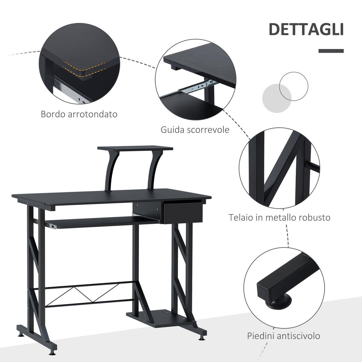 easycomfort easycomfort scrivania per computer salvaspazio in acciaio e legno con cassetto ripiano tastiera estraibile ean 8054111844086