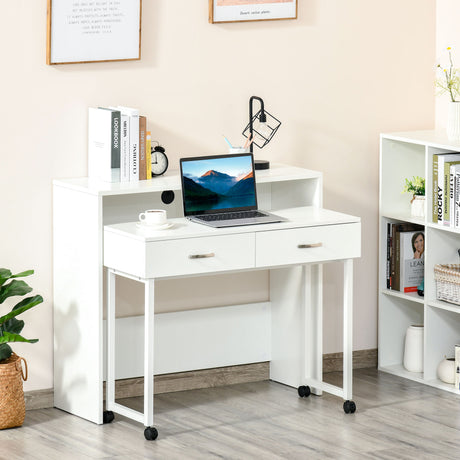 easycomfort easycomfort tavolo scrivania salvaspazio per camera e ufficio scrivania con cassetti e ruote postazione di lavoro doppia o singola 100x36x88cm bianco