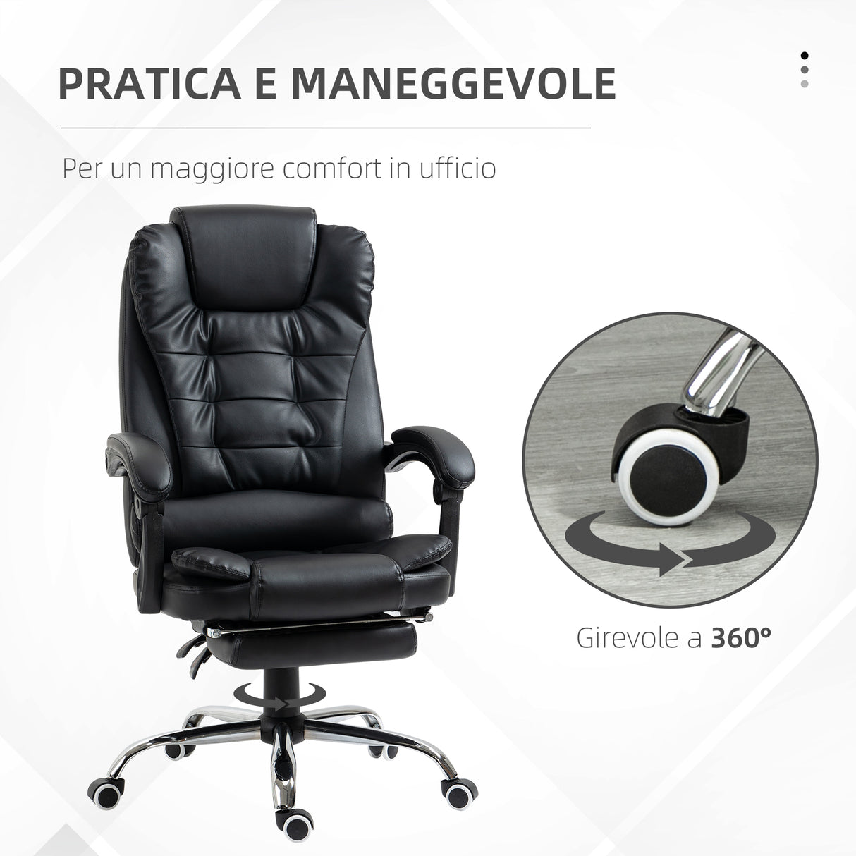 easycomfort easycomfort sedia da ufficio ad altezza regolabile con schienale reclinabile e poggiapiedi 64 5x69x109 117 cm nero
