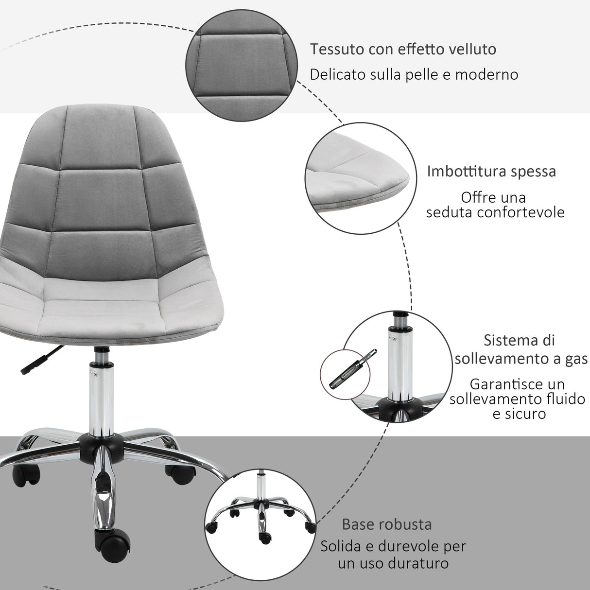 easycomfort easycomfort sedia girevole design ergonomico e regolabile senza braccioli grigio 59x59x81 91cm ean 8054144136615