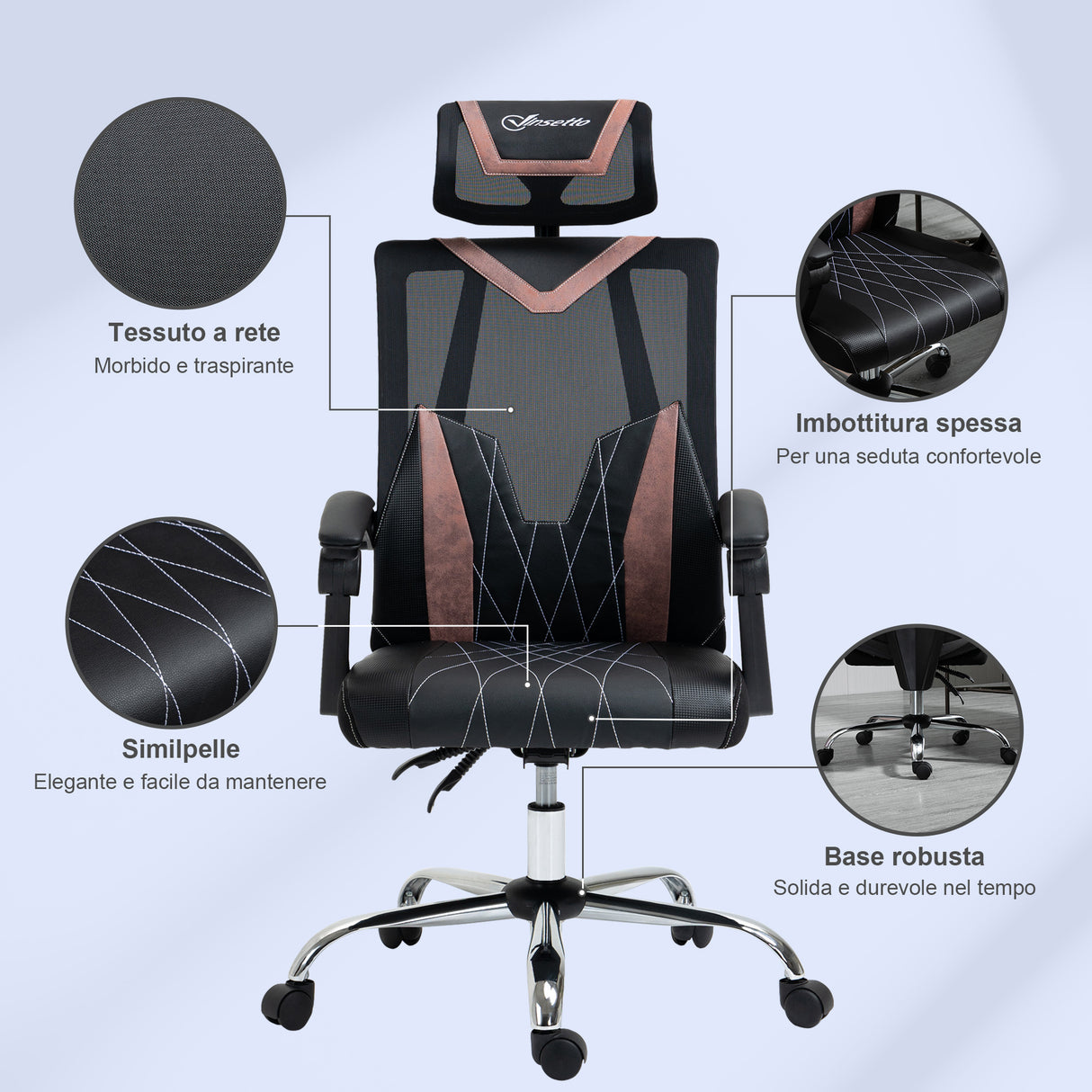 easycomfort easycomfort sedia da ufficio ergonomica inclinabile a 130 con supporto lombare e cervicale 58x62 5x112 120cm