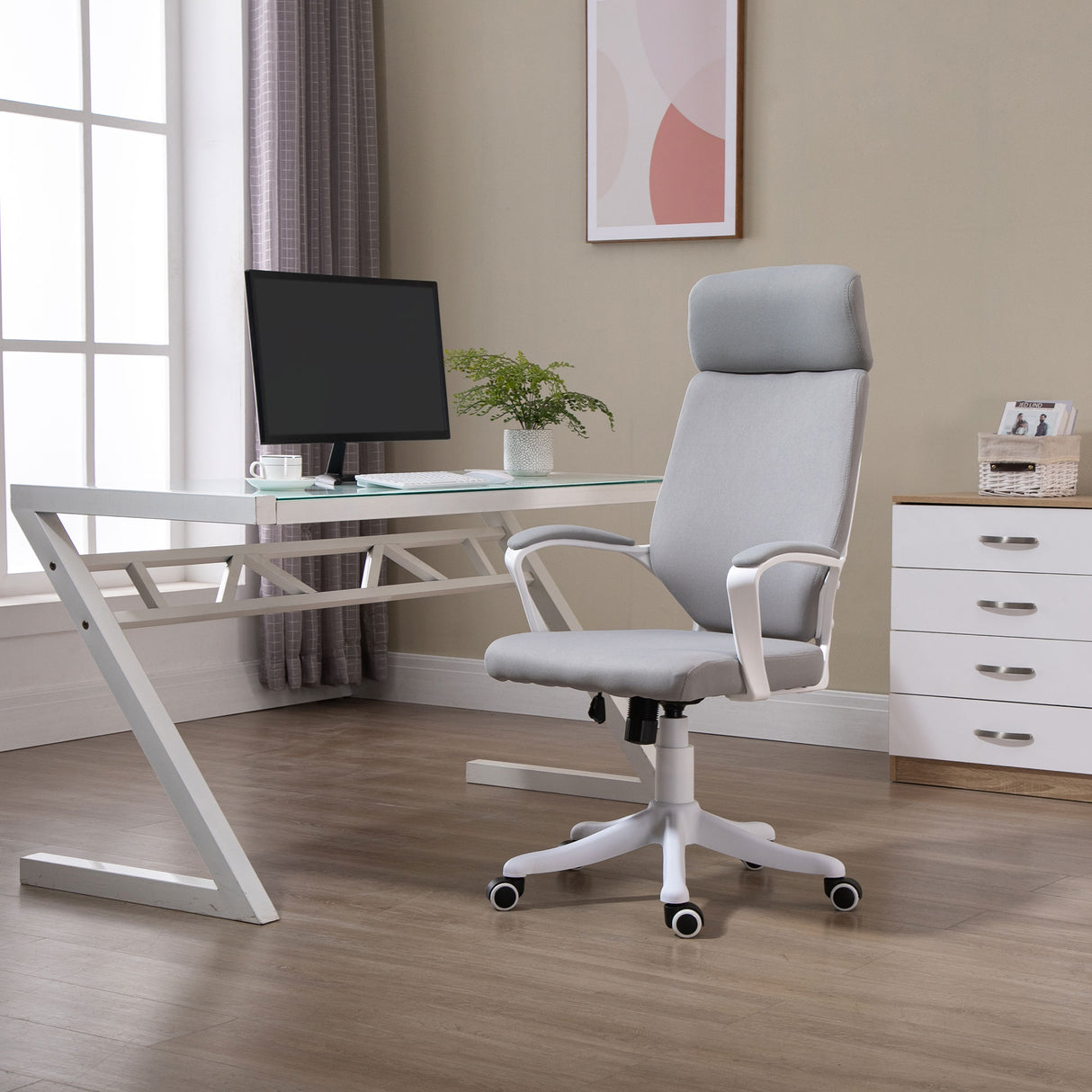 easycomfort easycomfort sedia da ufficio girevole con poggiatesta poltrona con altezza regolabile e funzione dondolo 63x65x112 120cm grigio chiaro