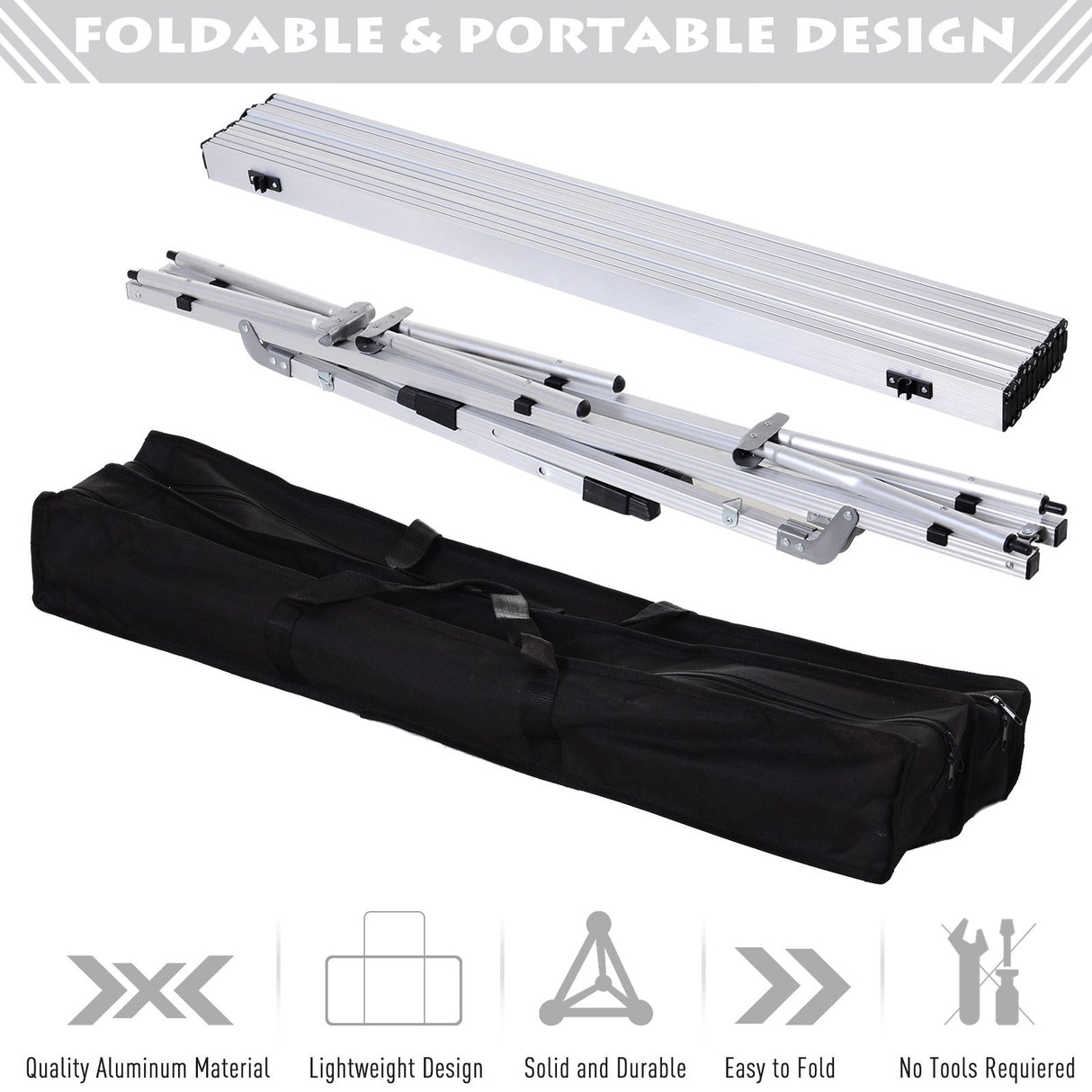 easycomfort easycomfort tavolo da pic nic pieghevole avvolgibile in alluminio con custodia 120 x 70cm