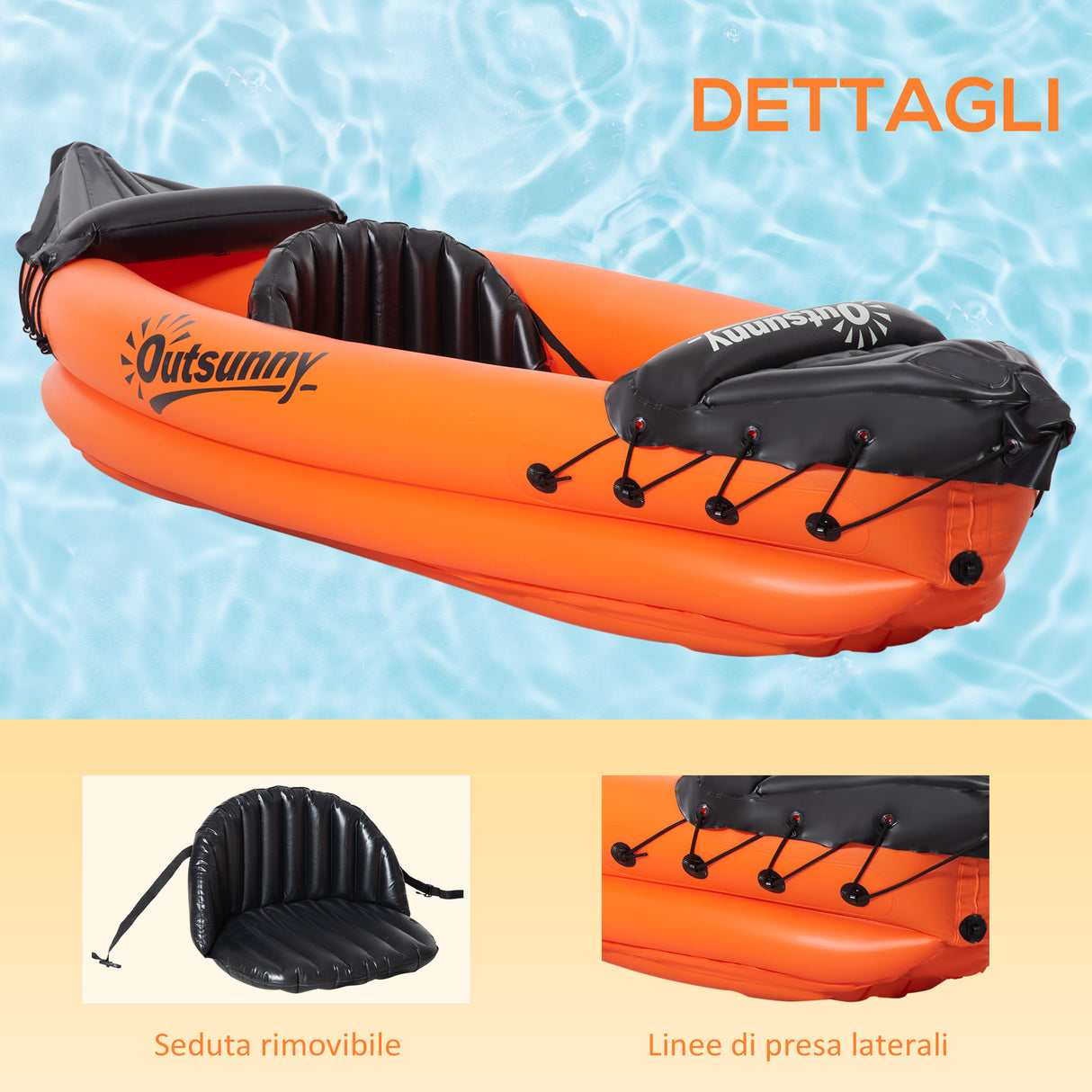easycomfort canoa gonfiabile 2 posti in pvc con 2 remi in alluminio e accessori arancione