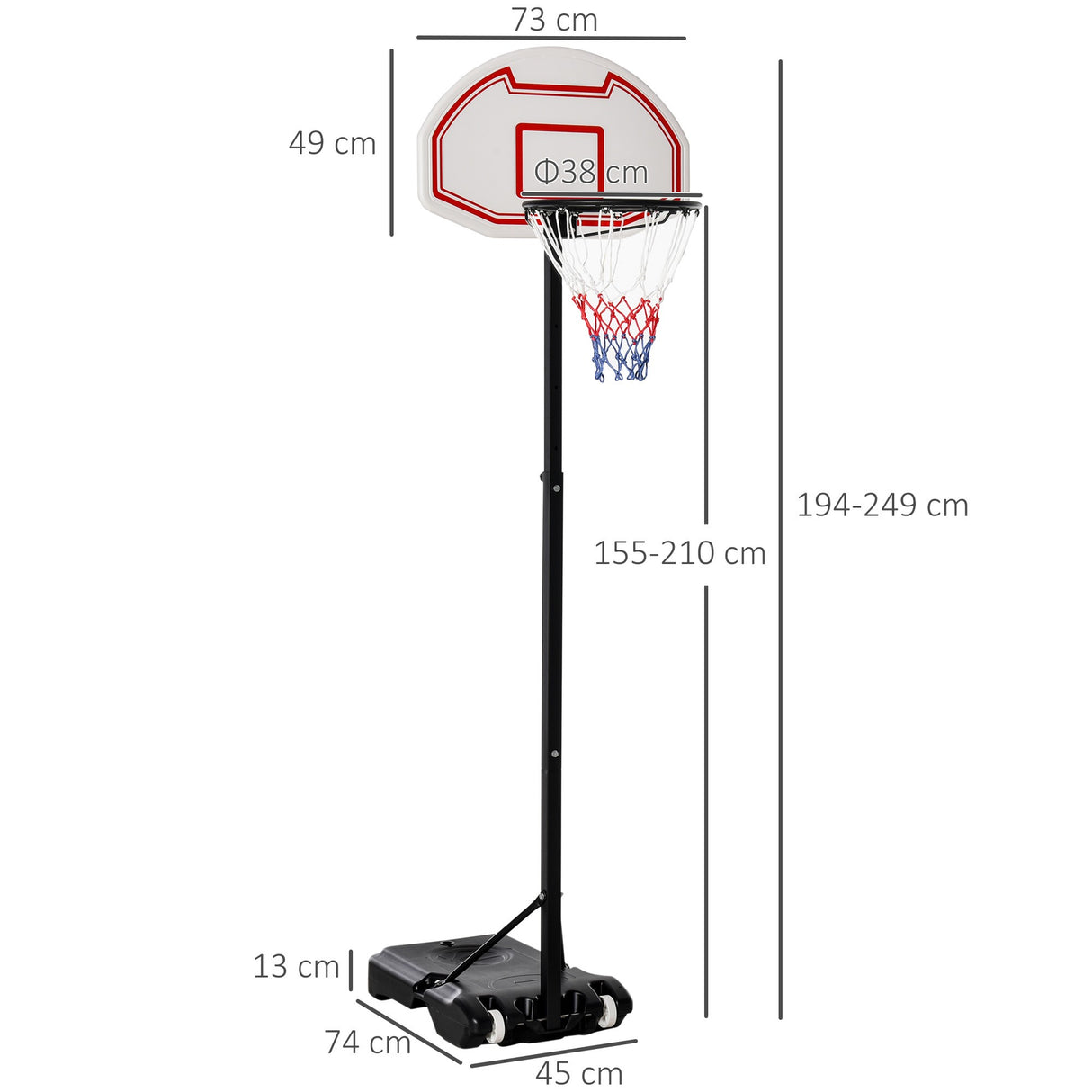 easycomfort canestro da basket da esterno con supporto e altezza regolabile in acciaio