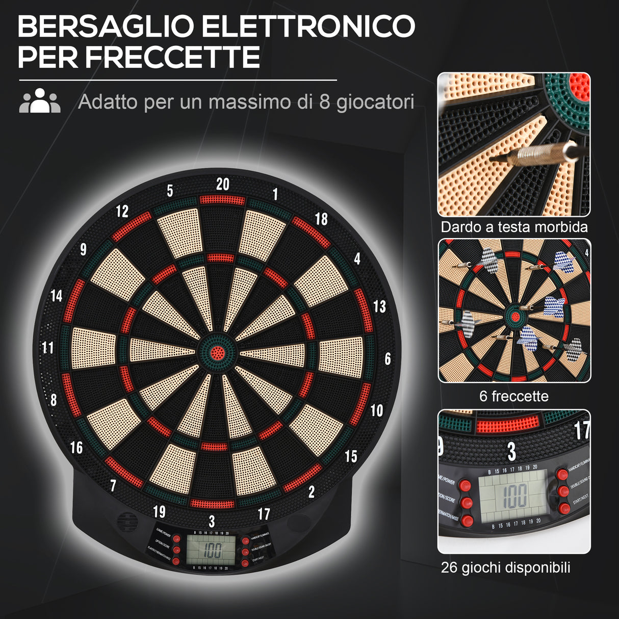 easycomfort easycomfort bersaglio a freccette elettronico in pp con 6 freccette e tabellone segna punti 44x39 5x 2 2cm nero