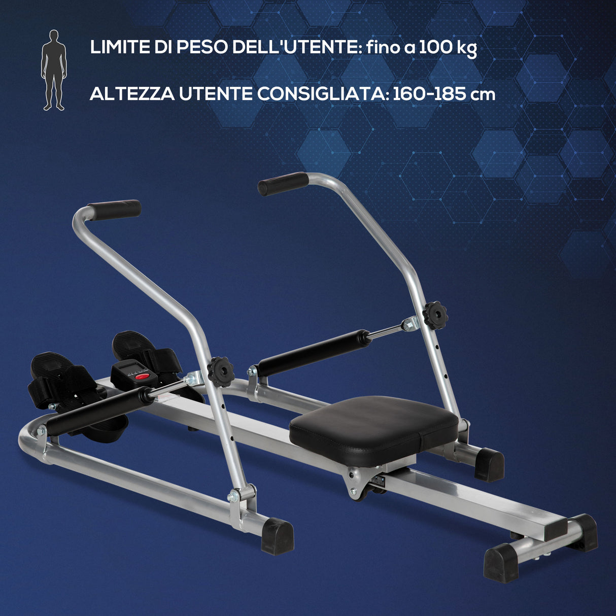 easycomfort vogatore pieghevole 4 livelli di resistenza e display acciaio e abs 129x70x70 cm