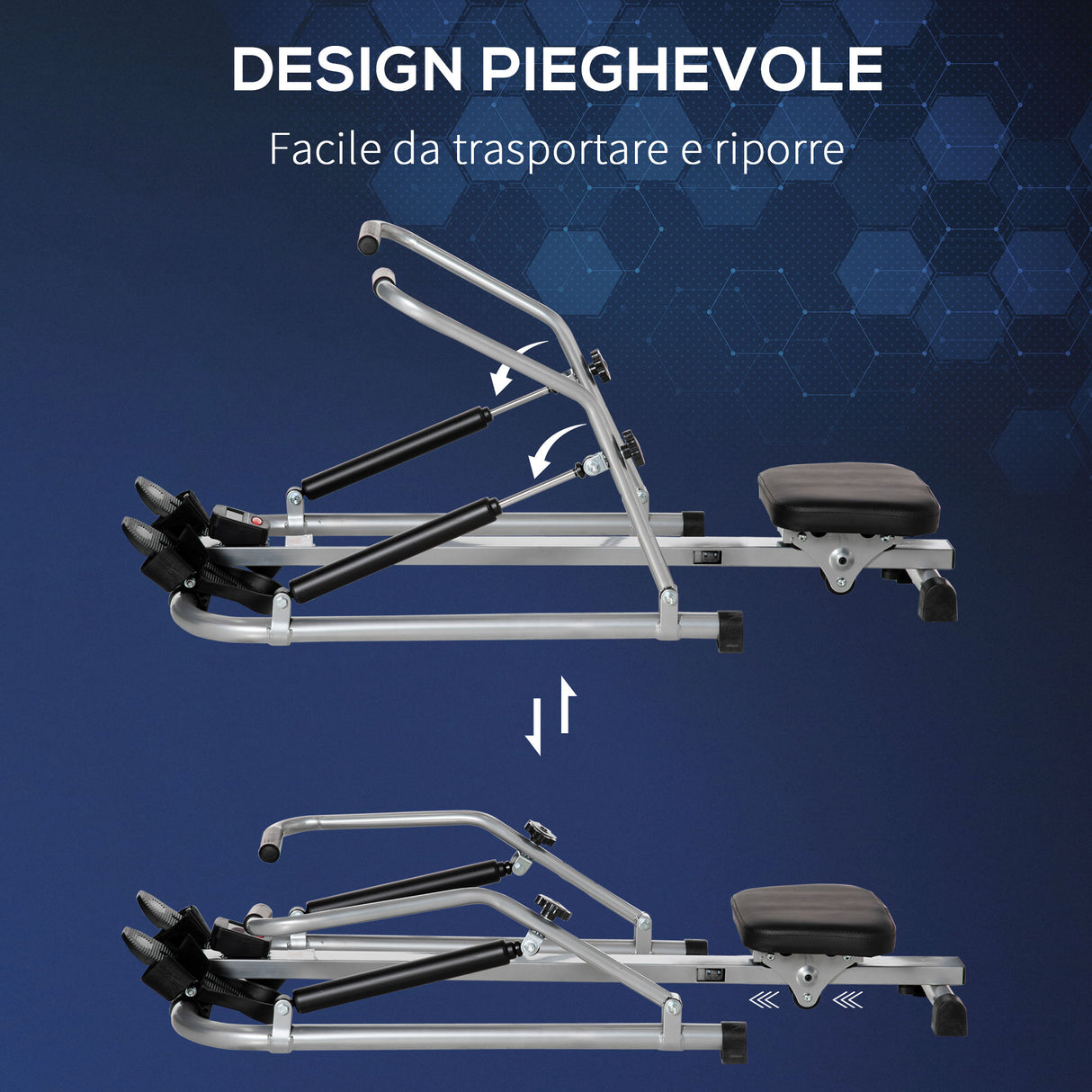 easycomfort vogatore pieghevole 4 livelli di resistenza e display acciaio e abs 129x70x70 cm