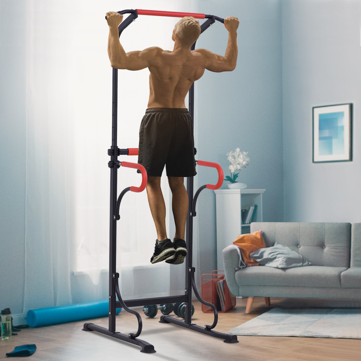 easycomfort easycomfort barra per trazioni power tower stazione fitness multifunzione regolabile 171 219cm nero rosso