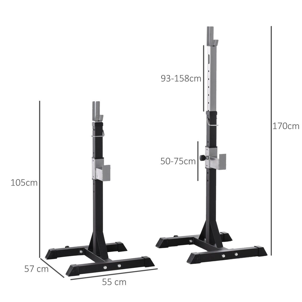 easycomfort set 2 rack porta bilanciere in acciaio ganci con altezza regolabile capacita 110kg 55x57x105 170cm nero