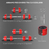 easycomfort set pesi da 20kg in dotazione 1 bilanciere e 2 manubri dischi con rivestimento in plastica antigraffio rosso