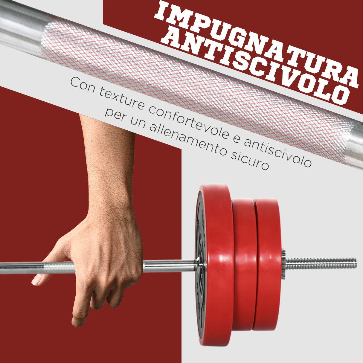 easycomfort area occasioni easycomfort set bilanciere e dischi 65kg totali per workout in casa in metallo sabbia di ferro e gomma rosso