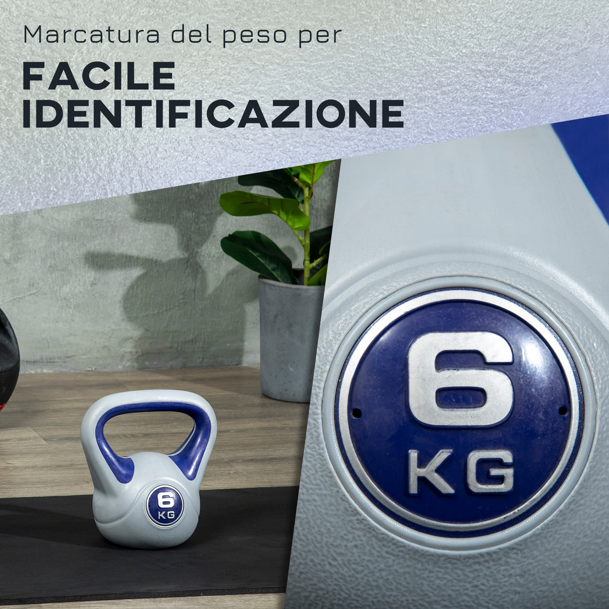 easycomfort kettlebell 6kg con rivestimento morbido e base piatta in pu e sabbia 20x13x22cm viola
