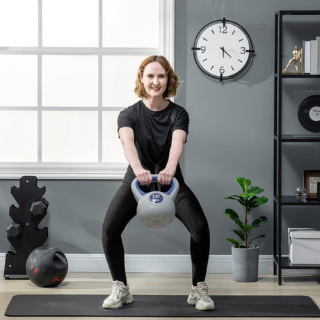 easycomfort kettlebell 12kg in pu e sabbia con base piatta e impugnatura per stacchi squat e sollevamenti 24x17x28 cm blu
