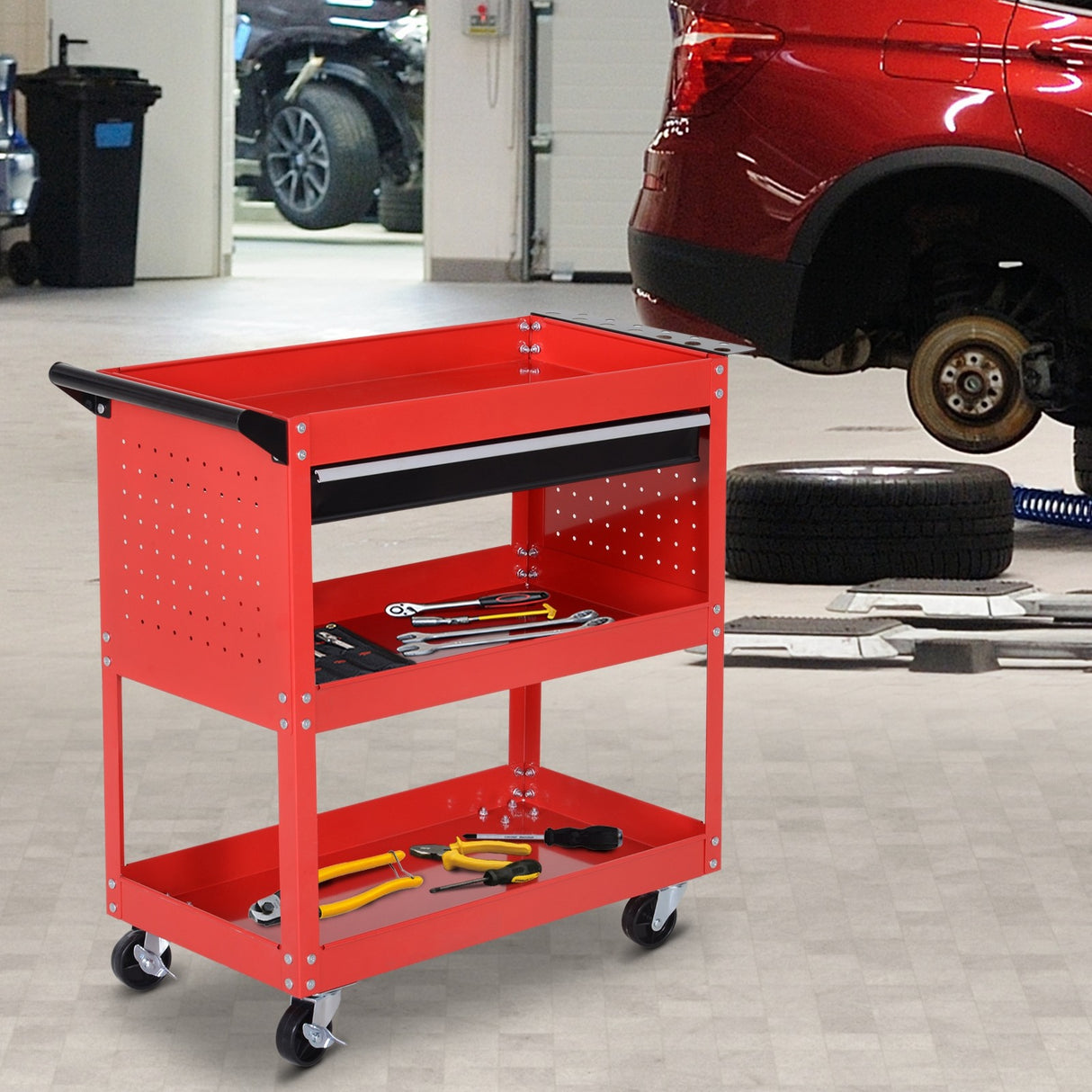 easycomfort carrello portautensili da officina rosso 70x35x75.5cm