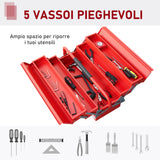 easycomfort cassetta porta attrezzi in acciaio pieghevole con 5 vassoi valigetta porta attrezzi 56x20x21 34cm rosso