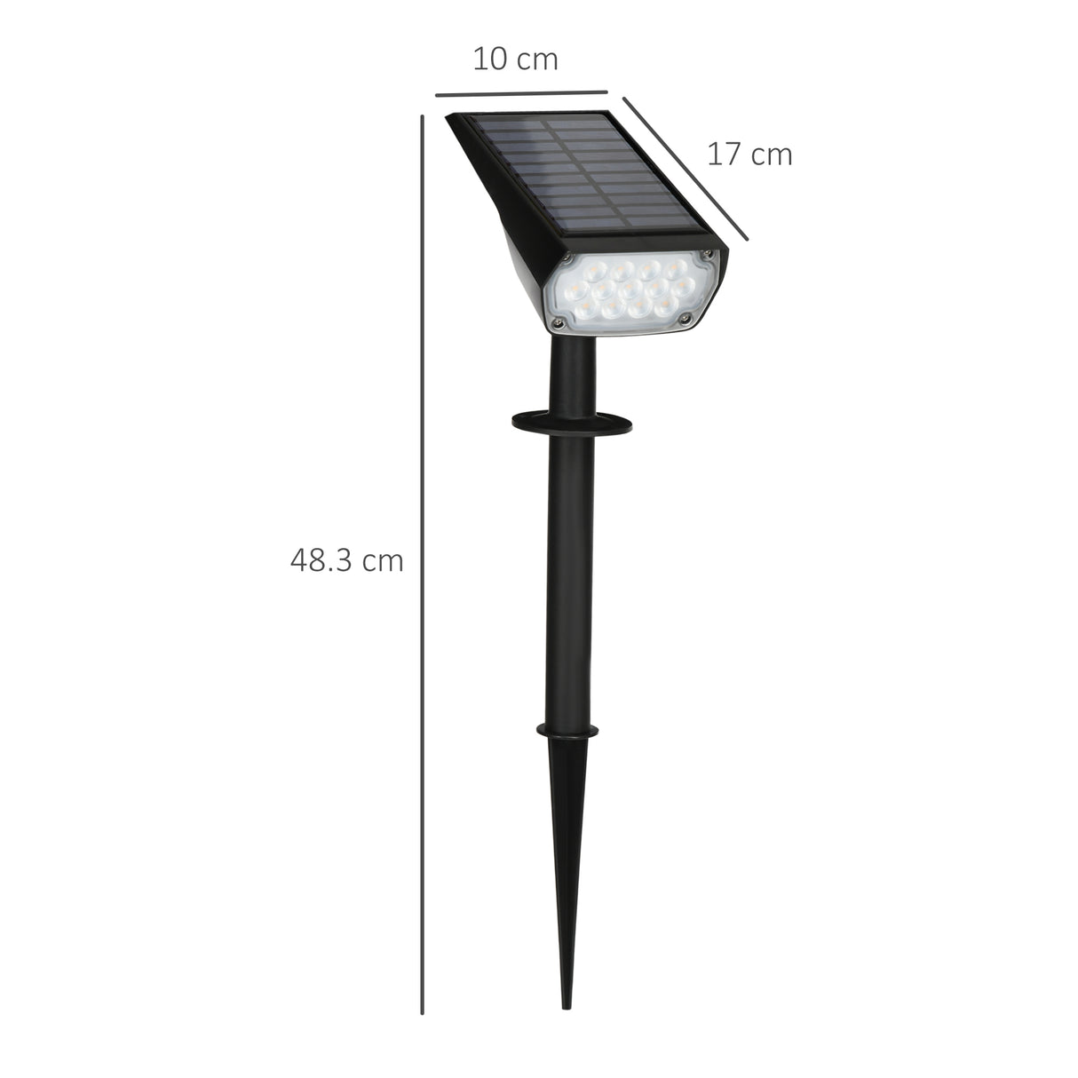 easycomfort set da 4 faretti da giardino e muro con picchetto luce solare 2 luminosita 17x10x48.3cm nero