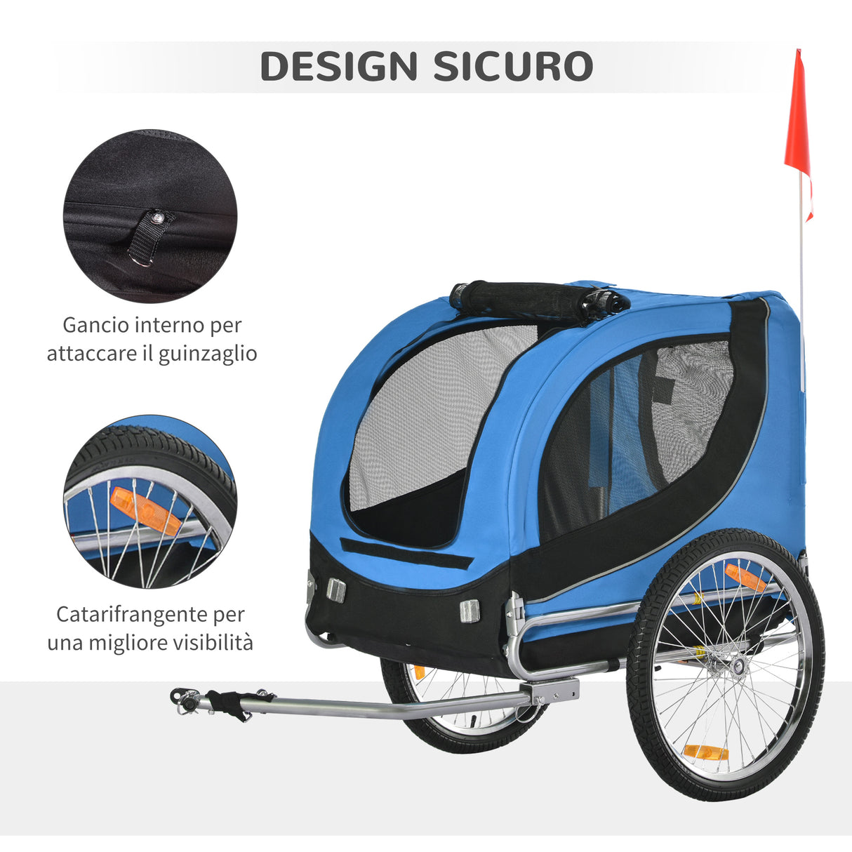 easycomfort easycomfort rimorchio bici per cani azzurro e nero 130x90x110cm