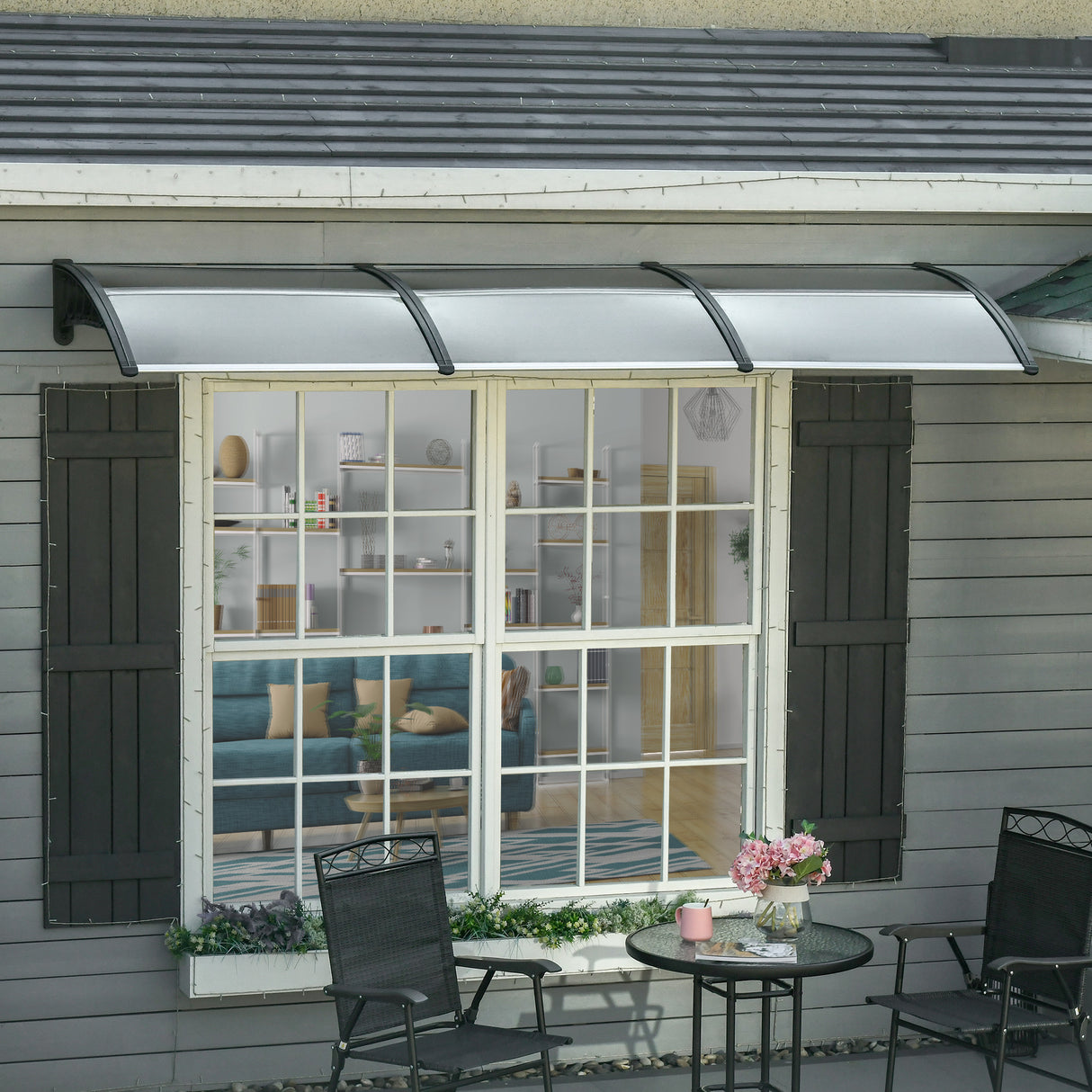 easycomfort easycomfort pensilina da esterno per finestre e porte in policarbonato e alluminio 303x100x26cm marrone
