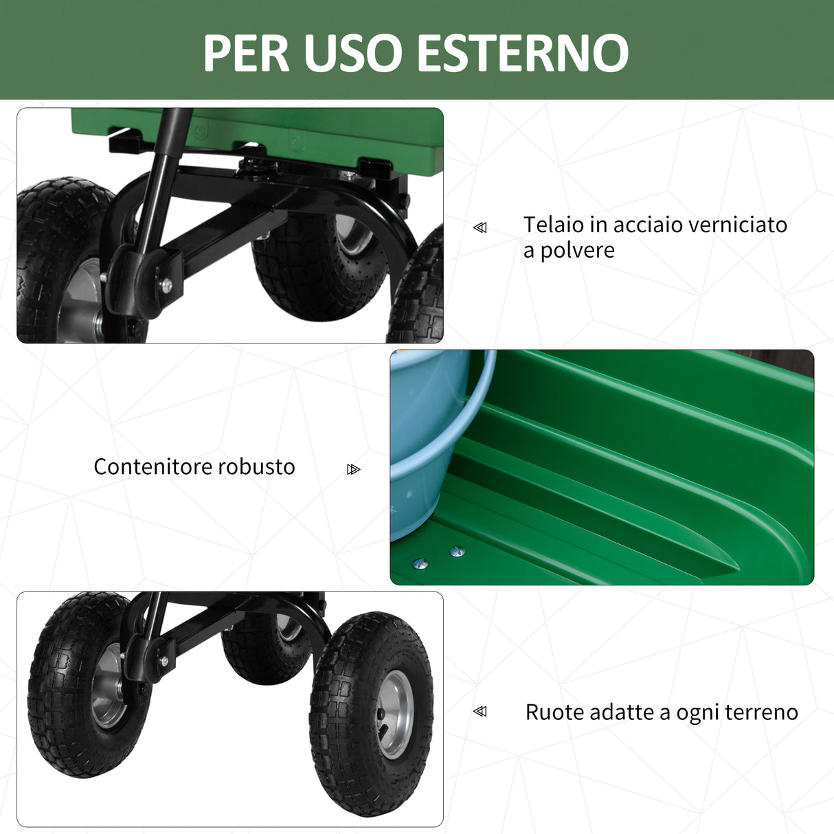 easycomfort easycomfort carrello da giardino con struttura in acciaio e pneumatici 108x52x100cm verde
