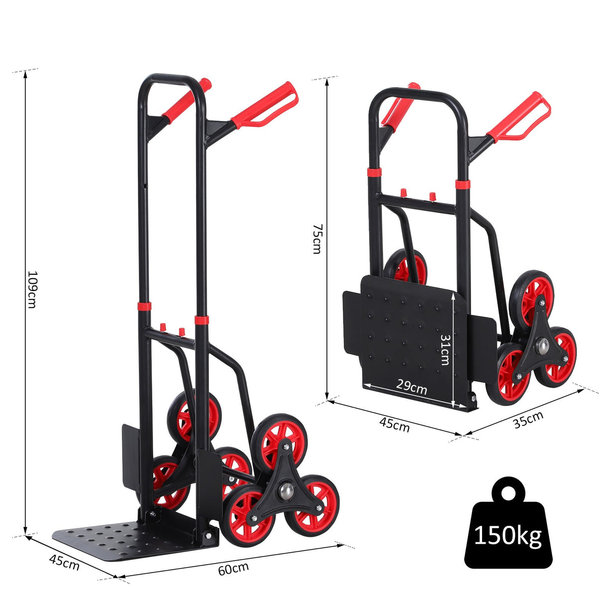 easycomfort easycomfort carrello portapacchi carichi pesanti pieghevole in metallo con 6 ruote per scale carico massimo 150kg