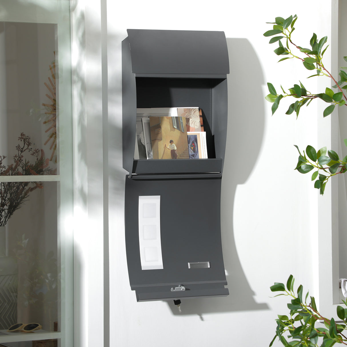 easycomfort cassetta postale ricurva in acciaio con 3 fessure e 2 chiavi di sicurezza 45x10x32 cm grigio