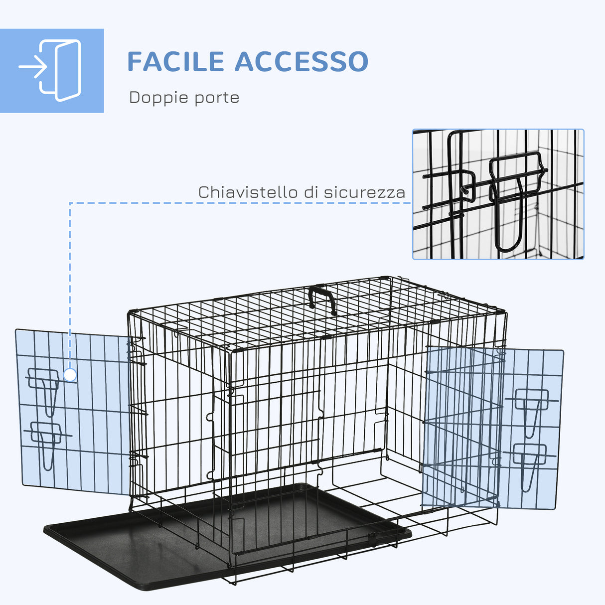 easycomfort easycomfort gabbia trasportino per cani gatti pieghevole in acciaio doppia apertura 76x53x57cm nero