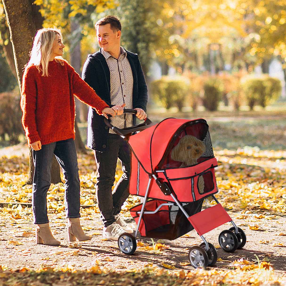 easycomfort easycomfort passeggino per cani pieghevole carrello per animali domestici rosso 75 x 45 x 97cm