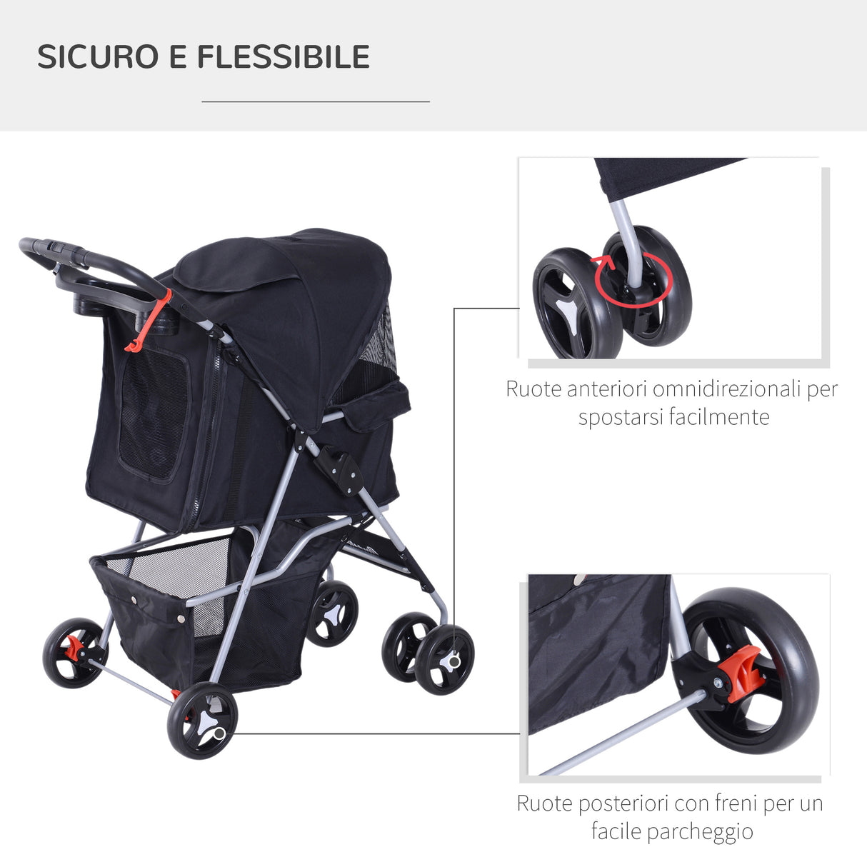 easycomfort easycomfort passeggino per animali domestici pieghevole nero 77x47x101cm