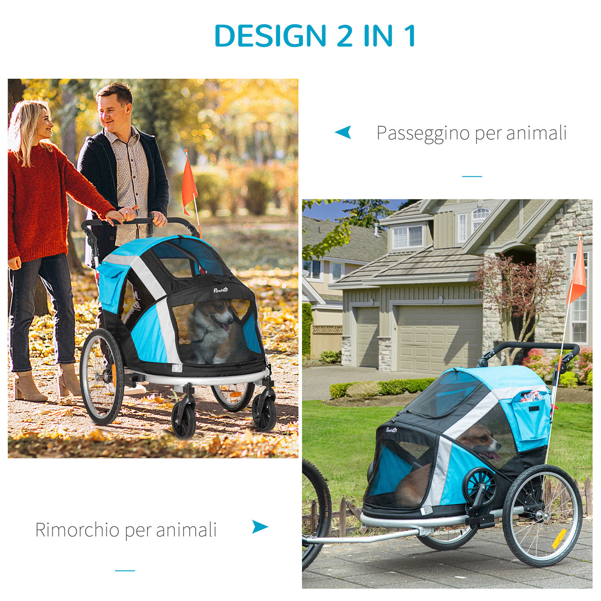 easycomfort carrello trasporto cani sotto i 30kg con 2 ingressi finestre a rete e tetto apribile 150x82x98 108cm