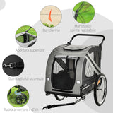 easycomfort rimorchio cani con ingresso a cerniera ruote e bandiera in acciaio e tessuto oxford grigio nero argento