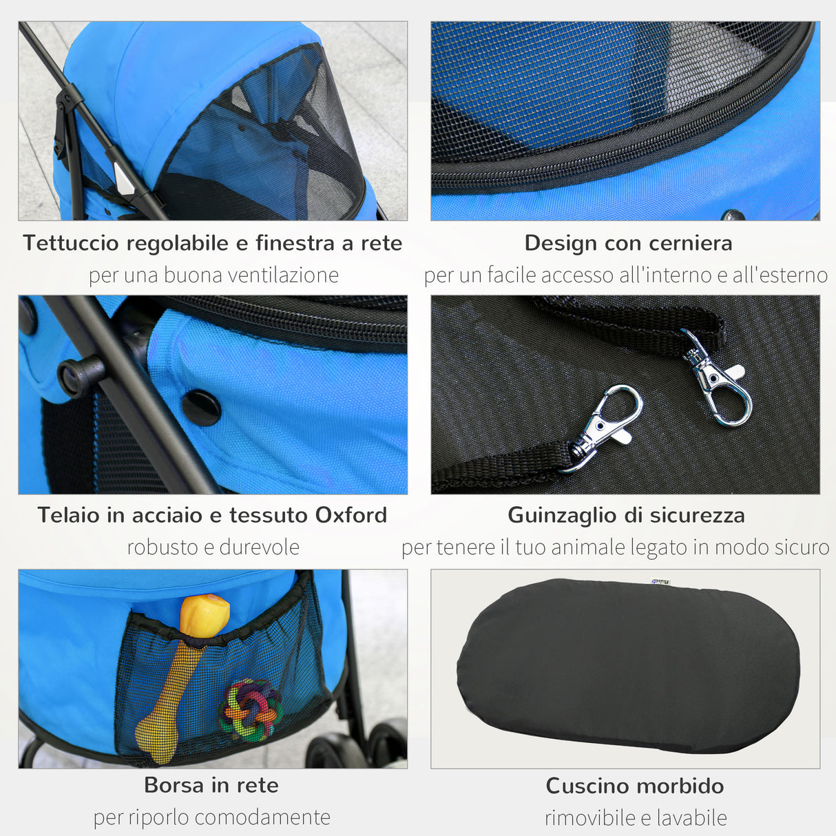 easycomfort passeggino per cani pieghevole con tettuccio regolabile e ruote girevoli 82x47x97cm blu