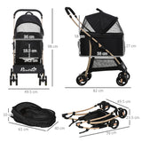 easycomfort passeggino per cani pieghevole con trasportino rimovibile e tettuccio 82x49.5x98cm nero
